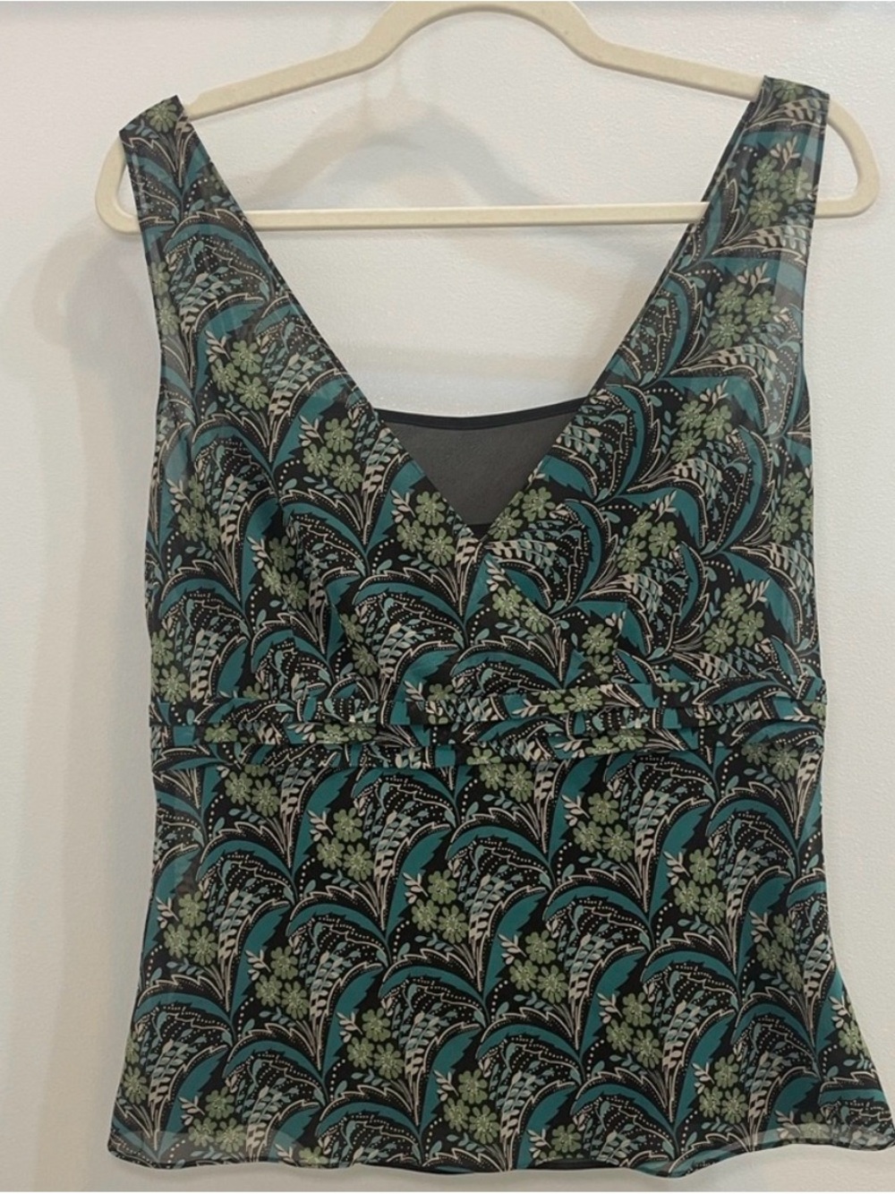 Ann Taylor Floral Sheer Ruffle Tank Feminine Womens 10